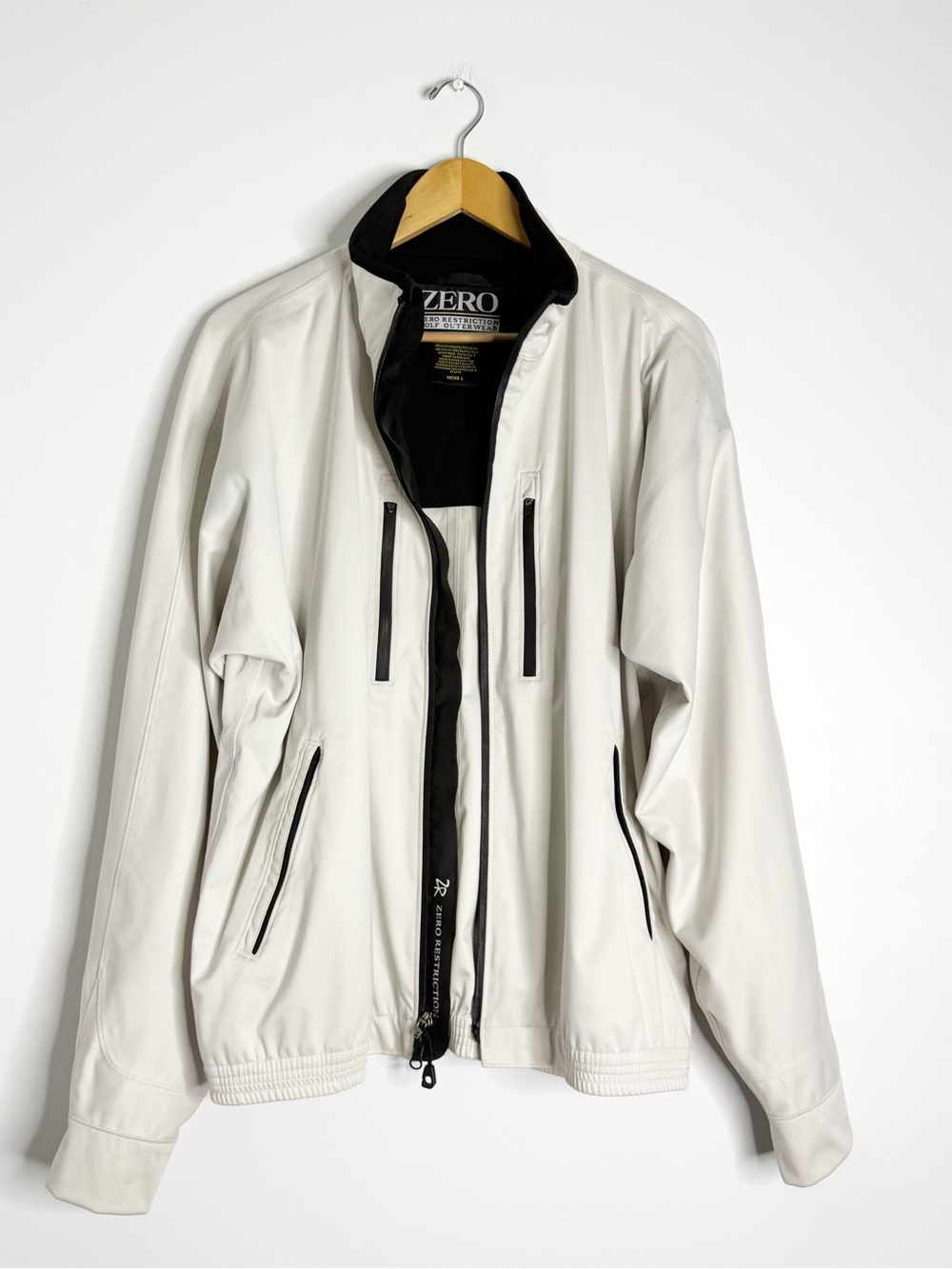 Zero Restriction Men’s Golf Jacket Size L Bone Black Full Zip Flawed